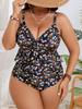 2026 European & American Plus Size Floral Print Tummy Control Slimming Swimsuit for Women