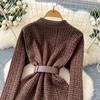 Herbst Winter Damen Vintage Designer Strickpullover Hose Zweiteiliges Set Blazerkragen Jacke Mantel und Weitbeinige Hose Trainingsanzug
