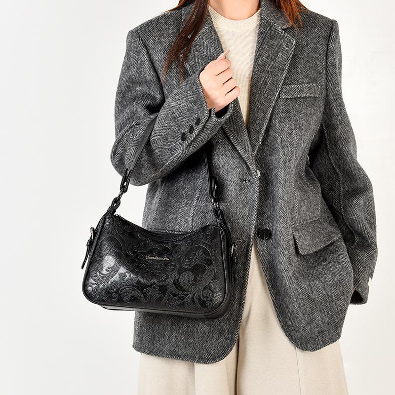 Sac Hobo Vintage à Motif Floral Gaufré pour Femmes - Sac à Bandoulière Mode en Similicuir pour l'Épaule avec Bandoulière Réglable pour le Quotidien Décontracté