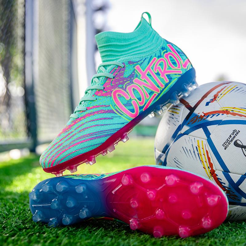 Unisex Fußballschuhe High-Tops Schnürung Rutschfeste Stollen Outdoor Sport Athletische Fußballschuhe für Professionelles Training Sneaker
