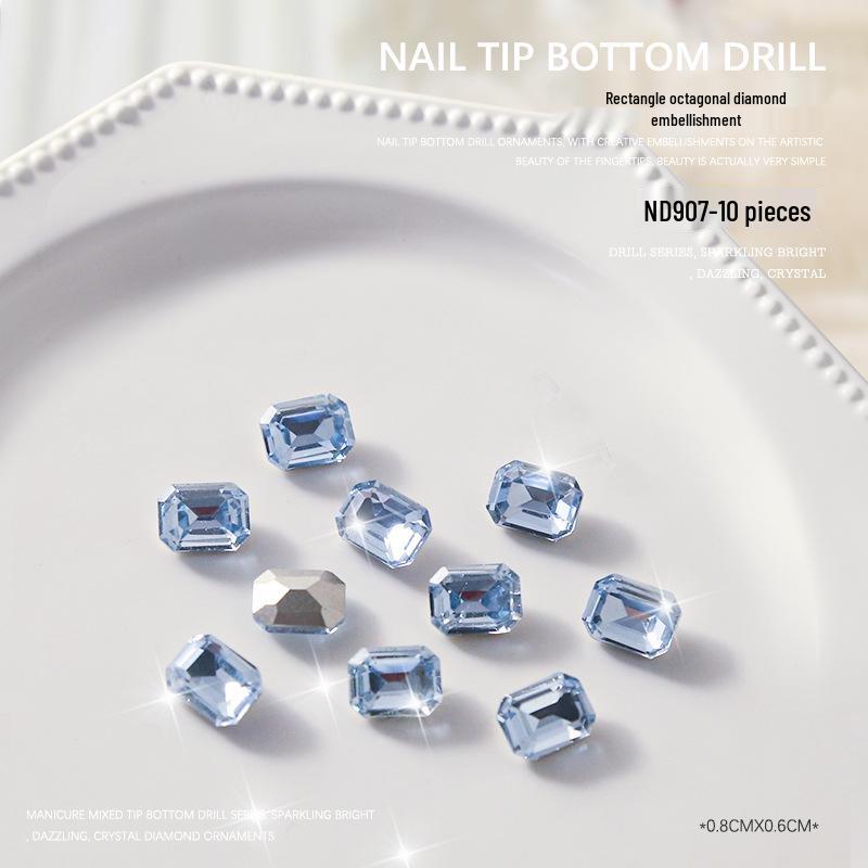 Moonlight Nail Art Diamond Decorations - 10 Pieces: Rectangle, Octagon, Square, Pointed Bottom Designs