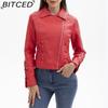 BITCED Fashion Knitted Leather Jacket for Women with Straps Trendy Clothing Casual Jacket