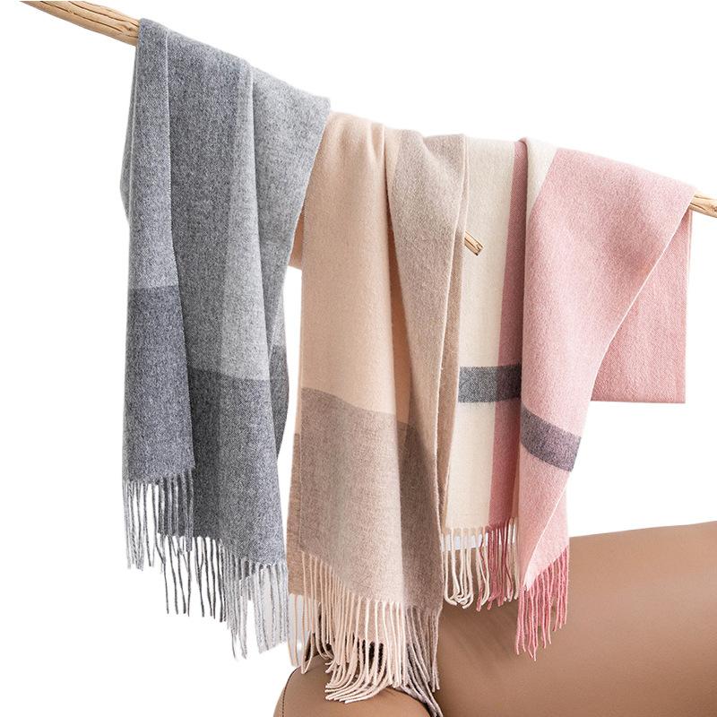 Lamb Wool Scarf Autumn and Winter New High End Women's All Match Thickened Plaid Splicing Warm Scarf Dual Use