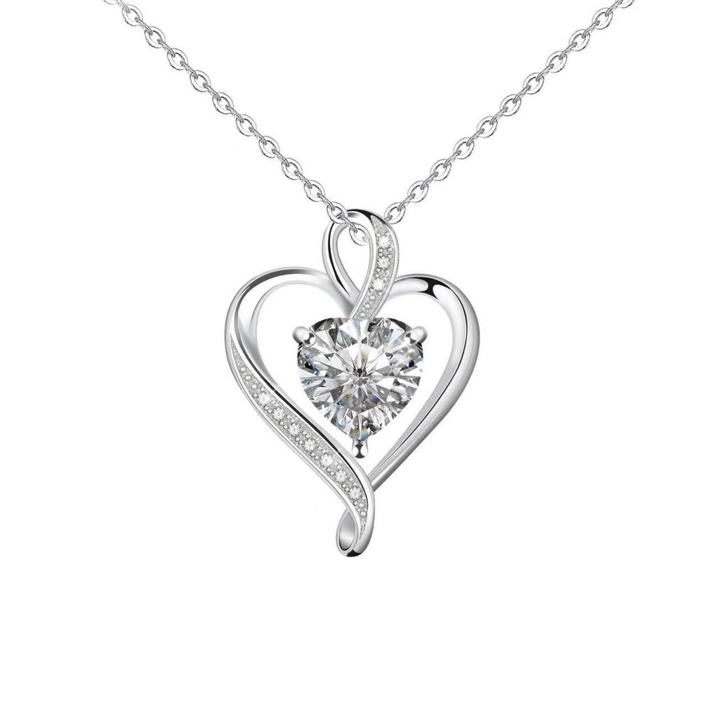 Love At First Sight Heart Zirconia Necklace & Earring Set - Versatile Heart Pendant Clavicle Chain