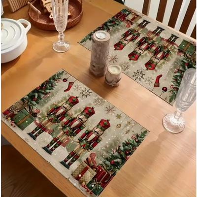 Christmas Nutcracker Soldier Meal Mat Linen Table Holiday Dining Linen Table Mat Christmas Tree Home Kitchen Party Decoration