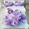 Latacaca 3Pcs Purple Crystal Rose Bedding Set - 1 Duvet Cover + 2 Pillowcases, Contemporary Sparkling Purple Roses & Butterflies