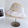 Elegant Wide Brim Cotton Linen Bucket Hat for Women Summer Sun Hat Foldable UV Protection Beach Hat