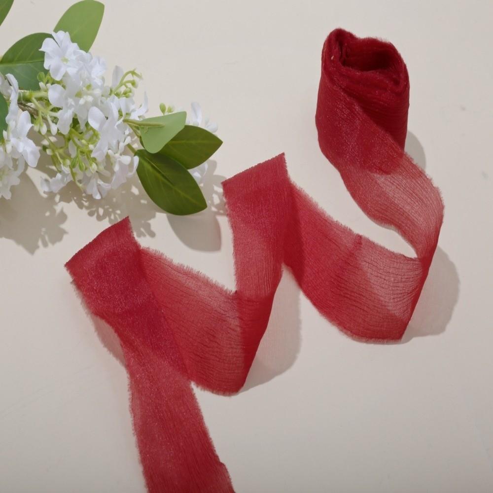 1.6In X 5 Yards 4cm Silk Chiffon Ribbons Bridal Bouquets Cake Packaging Ruffled Gauze Ribbon Handmade Bows DIY Handicrafts