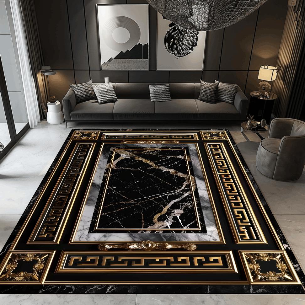 Living Room Decoration Luxury Carpets Black Golden Marble Carpet European Home Sofa Floor Mat Room Decor Doorway Hallway Rugs