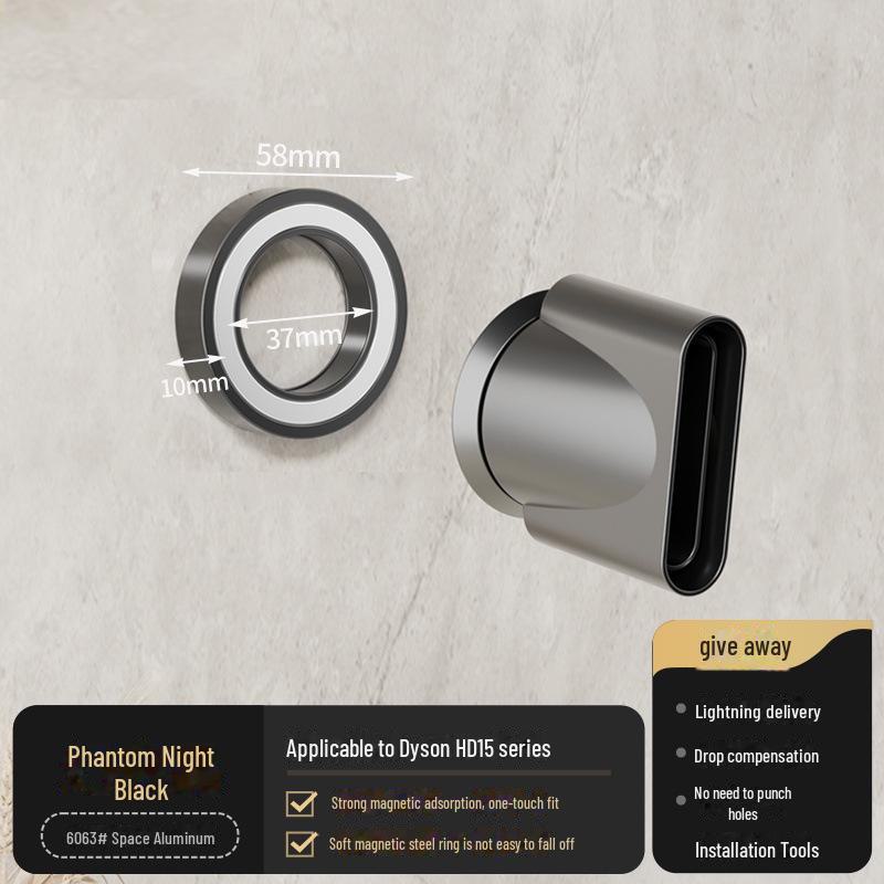 

Настенный держатель для фена без перфорации с магнитной подставкой для насадок для хранения в ванной комнате