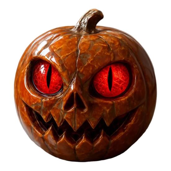 Handmade Red-Eyed Pumpkin Figurine Handcrafted Marble-Look Resin Pumpkin Statue with Amber Eyes for Halloween Tabletop Shelf Decor