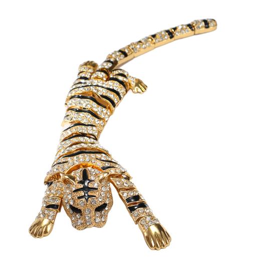 Yousheng Brooch Pin Shiny Rhinestones Inlaid Tiger Shape Badge Rust-Resistant Lightweight Bendable Tiger Brooch Fashion Accessories