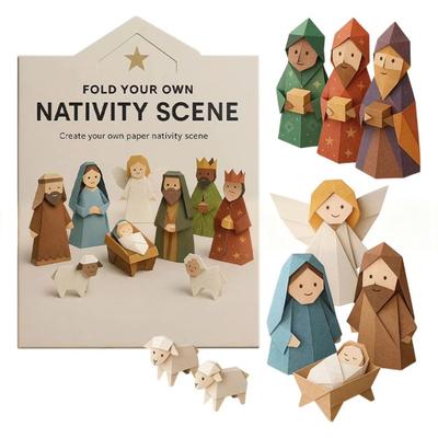 DIY-Bastelset für eine Weihnachtskrippe aus Papier: 3D-Origami-Set mit Jesus, Engeln und Tieren – einfach zu falten, kreativ und lehrreich für die Feiertage