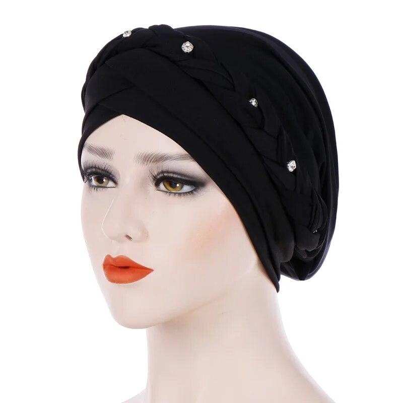 Diamonds Braid Turban Caps for Women Head Wraps