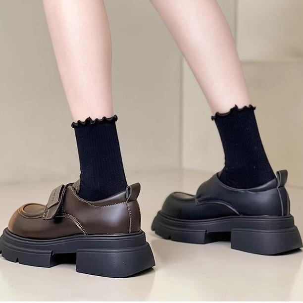 

British style casual Mary Jane small leather shoes women s spring, summer and autumn 2024 new fashion platform loafer single shoes women 35 чёрный