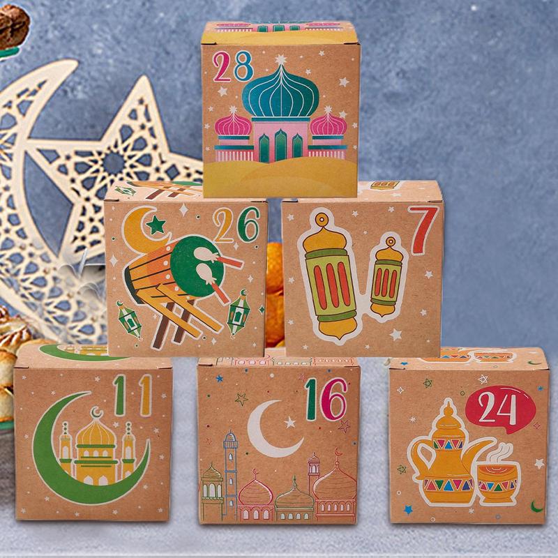 30Pcs Eid Mubarak Candy Gift Box Ramadan Kareem Advent Calendar Decoration Paper Candy Boxes Muslim Islamic Home Party Supplies
