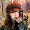 Hat Female Autumn and Winter Versatile Wool Duck Tongue Beret Show Face Small Warm Octagonal Hat Big Head Newsboy Hat
