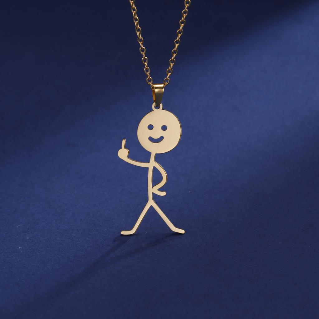 Stickman Glossy Cut Akimbo Middle Finger Pendant Necklace European and American