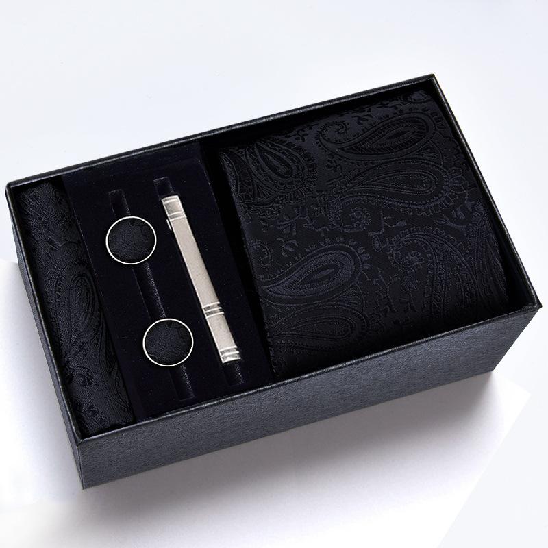 Gift Box Men'S Tie Square Scarf Cufflinks Tie Clip Five-Piece Set, Formal Business Blue Stripes