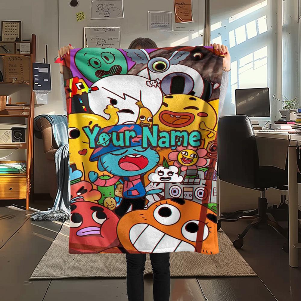 1PC Cartoon Characters Collage Custom Name Patterned Flannel Blanket Suitable For All Seasons For Home Decor Warmth And Comfort Gifts Holiday Present