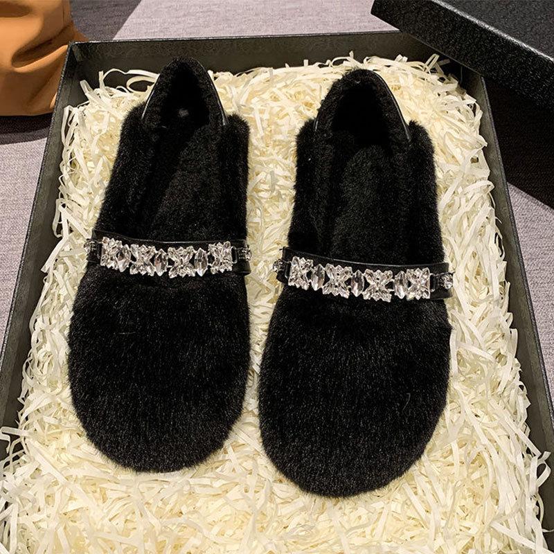 Internet celebrity flat Mary Jane Mao Mao single shoes women's shoes 2025 new autumn and winter wear warm velvet cotton shoes