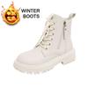 Women’s Winter Boots Casual Brown Short Motorcycle Boots Street Style Black Warm Ankle Boots with Fur Plus Size