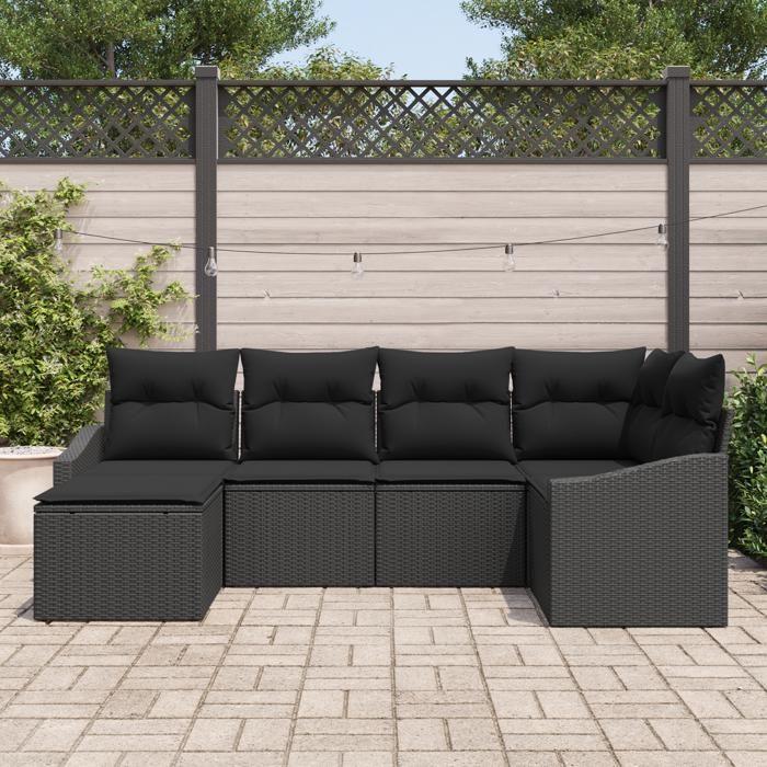 VidaXL Ensemble de salle à manger de jardin de 6 pièces avec coussins Noir Poly Rattan 3355462