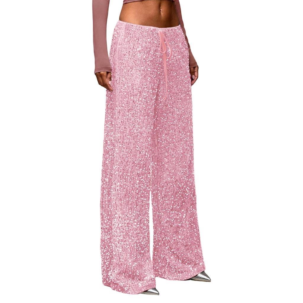 Women's Adult Sequined Fashion Drawstring Slimming Stretch Straight Leg Pants