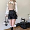 Women's High-Waist PU Leather A-Line Shorts, Brown Wide-Leg Style for Autumn/Winter 2024. Perfect Outerwear with Boots.