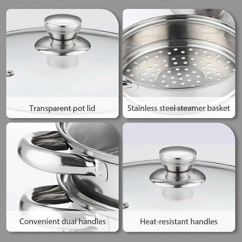 11 Inch Stainless Steel 2 Tier Steamer Pot with Glass Lid and Dual Handles for Vegetables and Dumplings