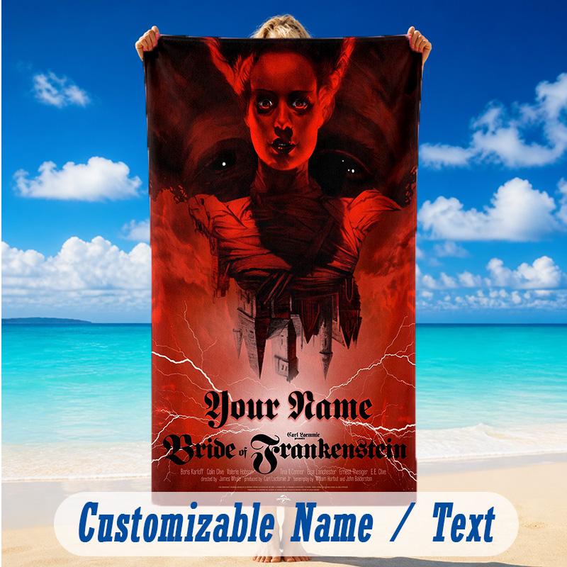 Beach Towel Custom Name Text, Quick Dry Large Towel For Beach HomeBride of Frankenstein