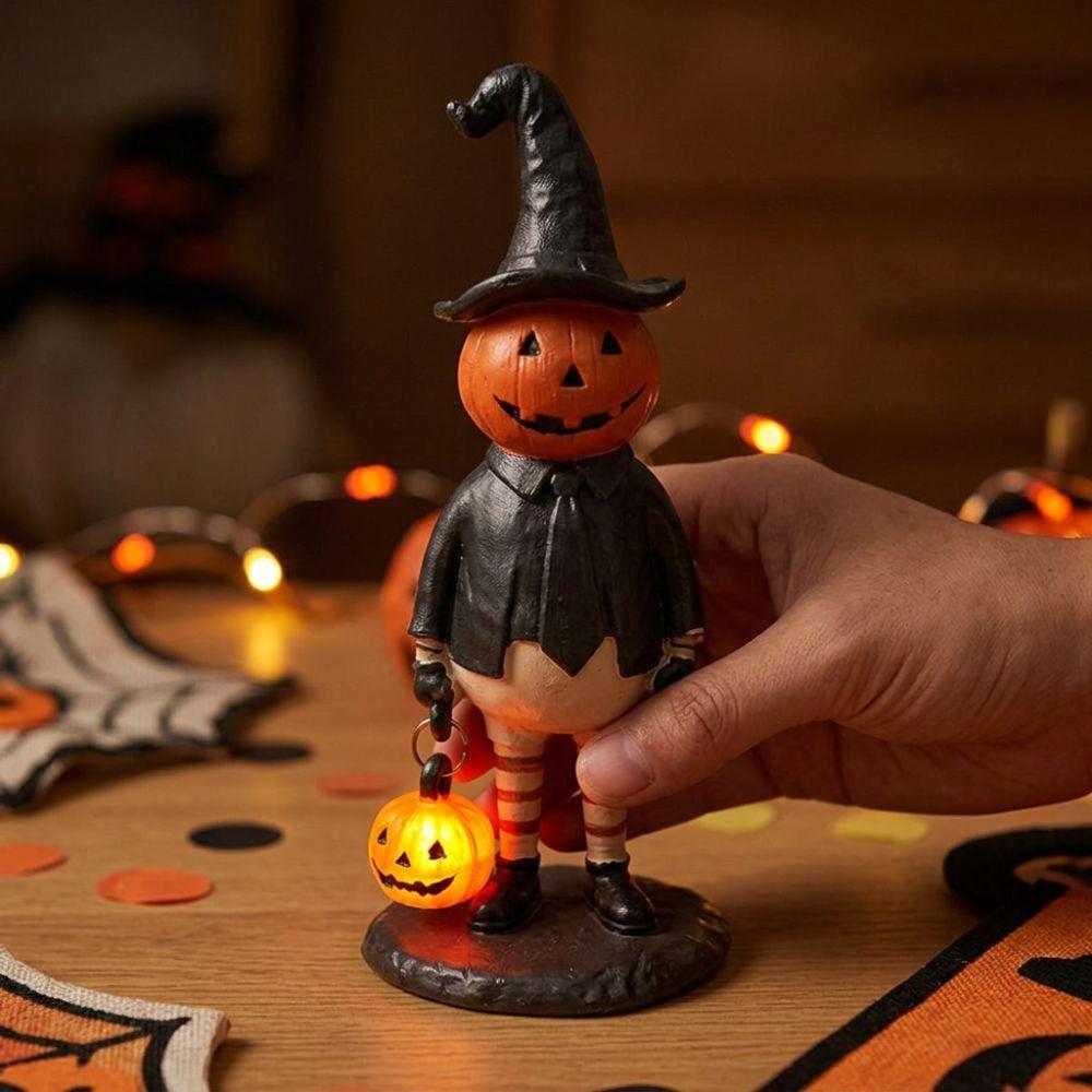 Harz Kürbismann Tischstatue Leuchtende LED Kürbiskopf Leuchte Halloween Party