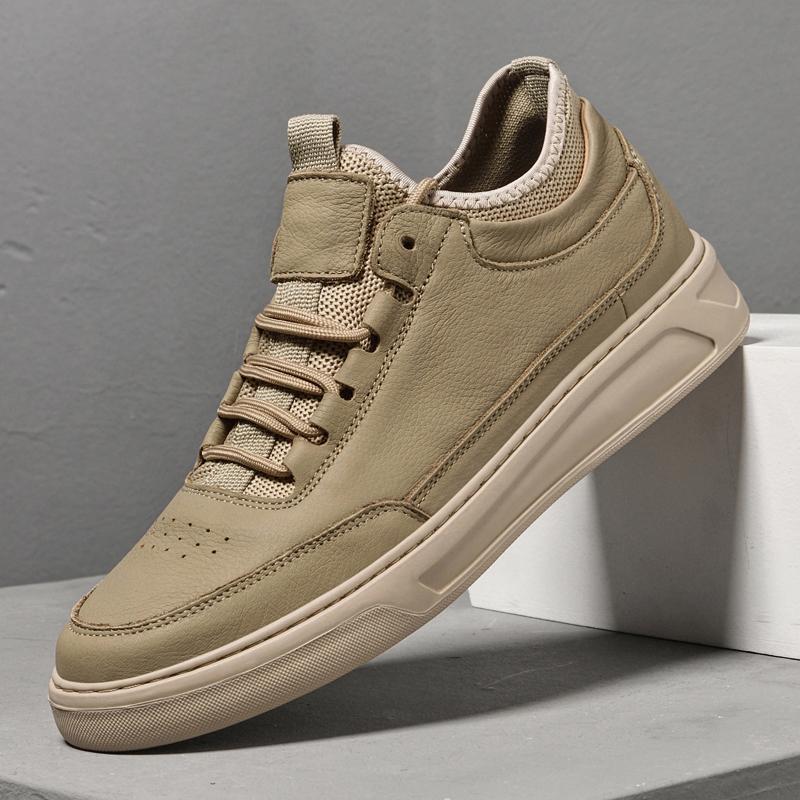 

Fashion Autumn Men Fashion Brand Top Layer Leather Lace Up Casual Board Shoes High-quality Men Outdoor Comfortable Sports Leather Shoes 38 хаки