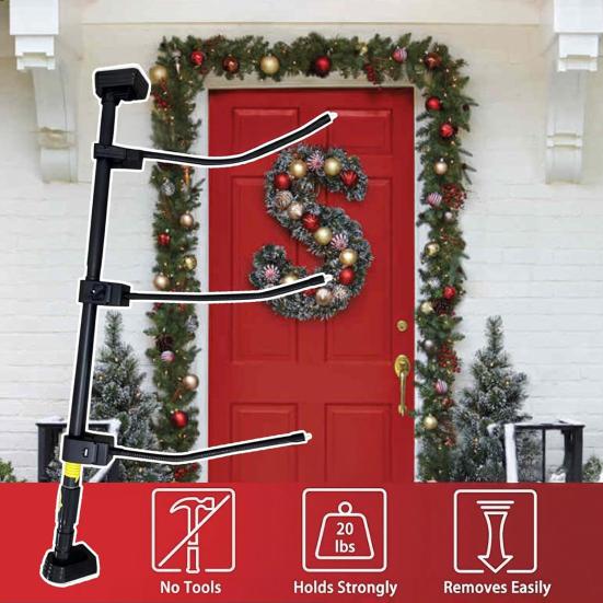 Adjustable Garland Hanger for Front Door Extendable Metal Plant Hanger with Hook No-Drilling Installation