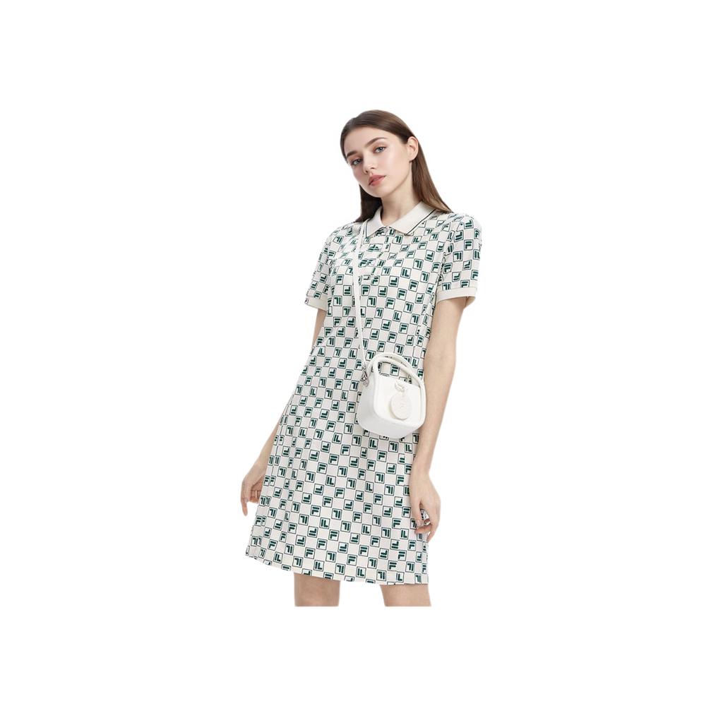 Fila Valentines Day American Series All Over Logo Print Knitted Fashion Casual Short Sleeve Dress Women Dresses F11W329314FZD