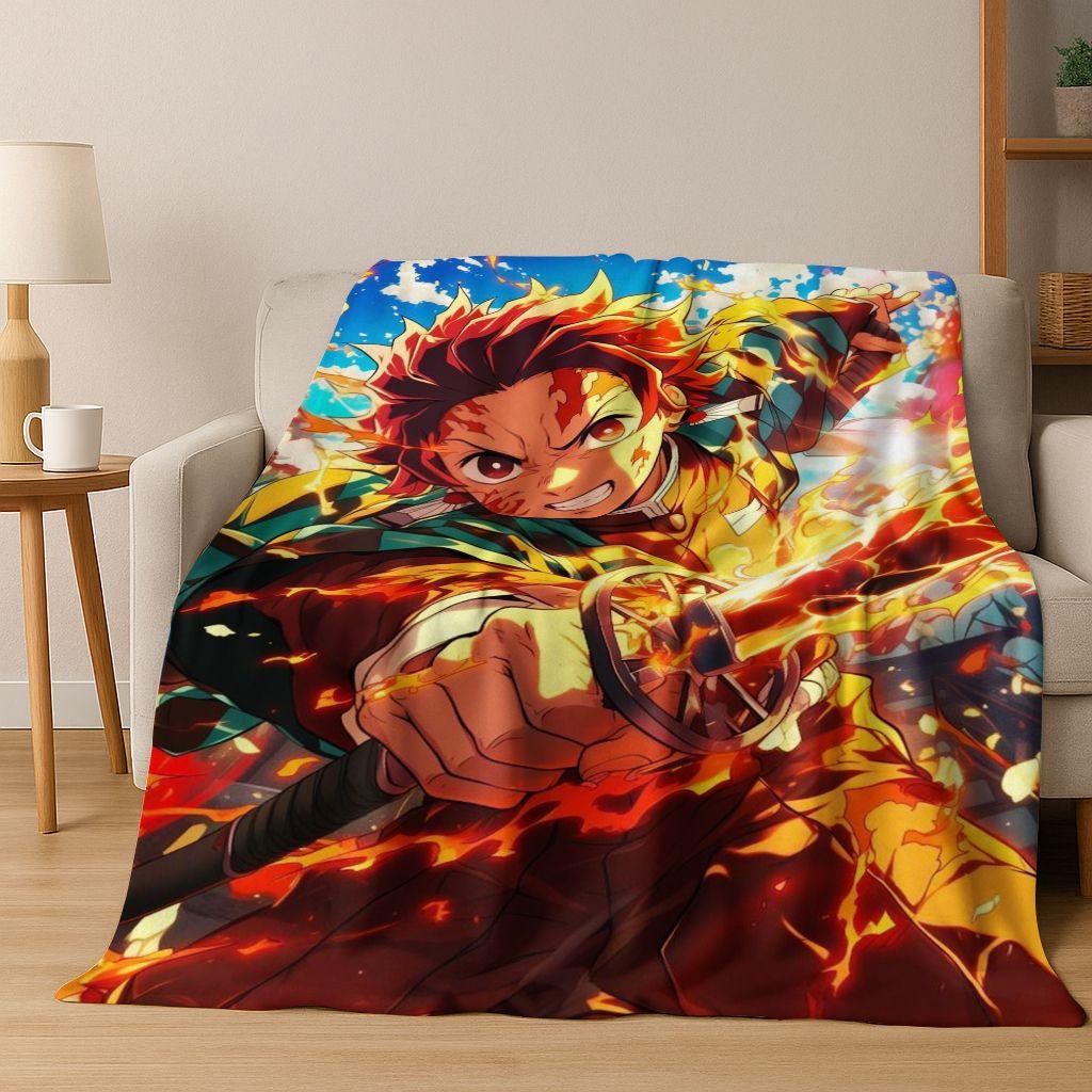 Anime Demon S-Slayer Kamado Nezuko Tanjirou Cartoon Flannel Blanket,Cozy Soft Throw Blanket for Home Bedroom Bed Sofa Cover Kids