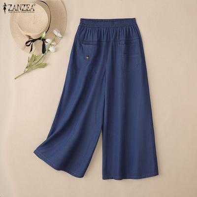 Women Summer Casual Elastic Waist Loose Cropped Pants