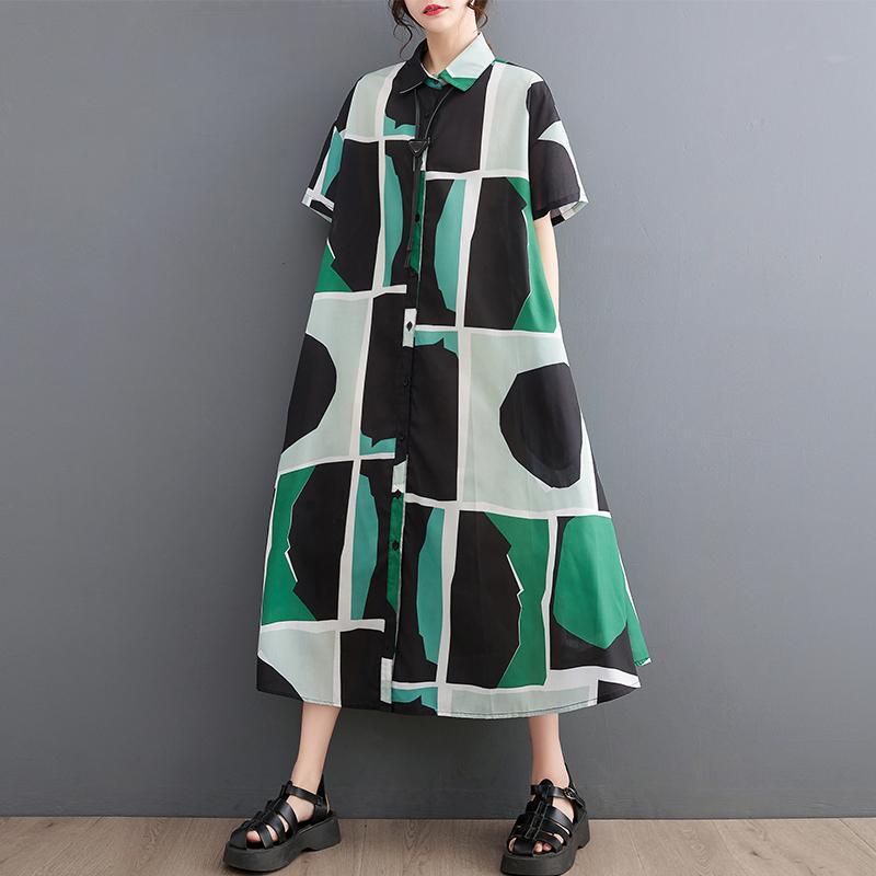 

Dimanaf Платье свободного кроя большого размера с принтом Женское 2025 Новое Летнее Повседневное на пуговицах Базовый стиль Платье-рубашка Макси One Size зелёный