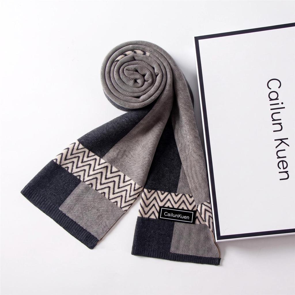 2026 New Men's Wool Plaid Scarf – Trendy Knitted Korean Style, Versatile and Warm Winter Accessory