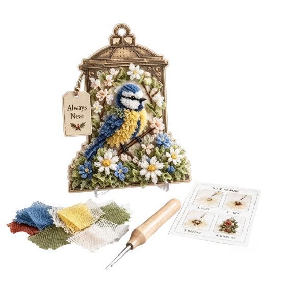 Dekorative Laterne Bastelset 3D Stoff-Poke-Art, DIY Vogel-Erinnerung Blumen-Set und Muster, Punch Needle Set für Erwachsene, Haus Tisch Kaminsims Dekoration