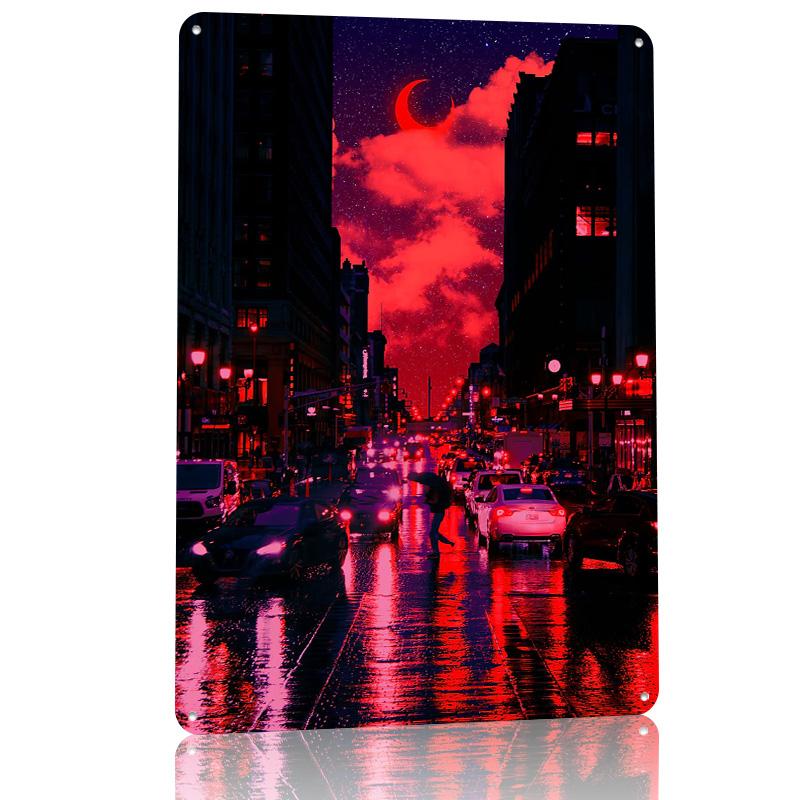 Red City Poster Retro D Printed Metal Signs Customized Wall Hanging Gift for Living Room Decorations Vintage Decor Luxury House