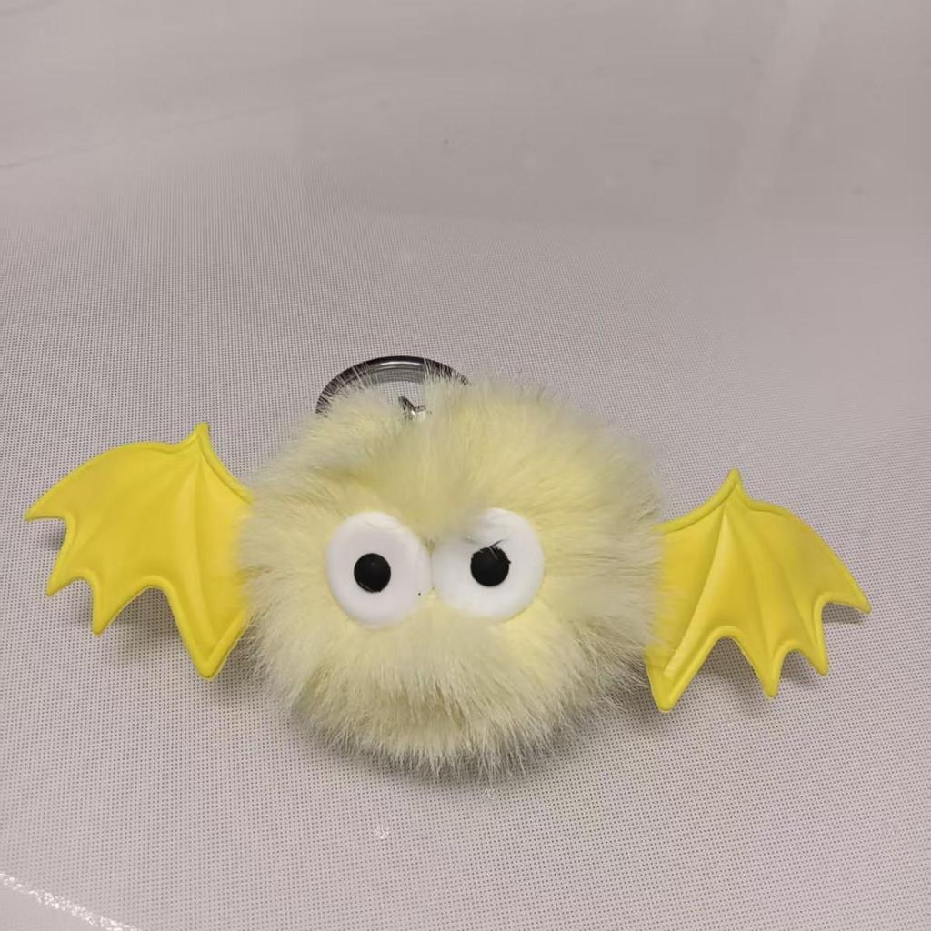 Halloween Bat Pompon Keychain: Cute Plush Bag Charm 