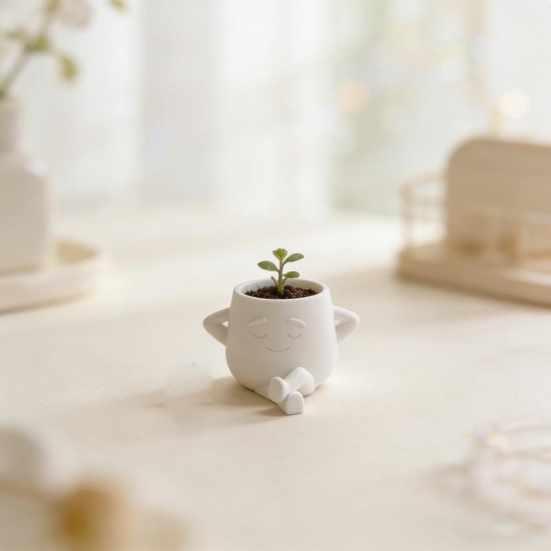 1PC Comfortable Enjoy Life, Mini Succulent Potted Plant Pot, Plastic Material, Cute Leg Cross Smiley Face Flower Pot