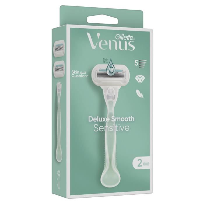 Rasoir - Gillette - Venus Deluxe Smooth Sensitive - 1 Manche - 2 Recharges - 5 Lames
