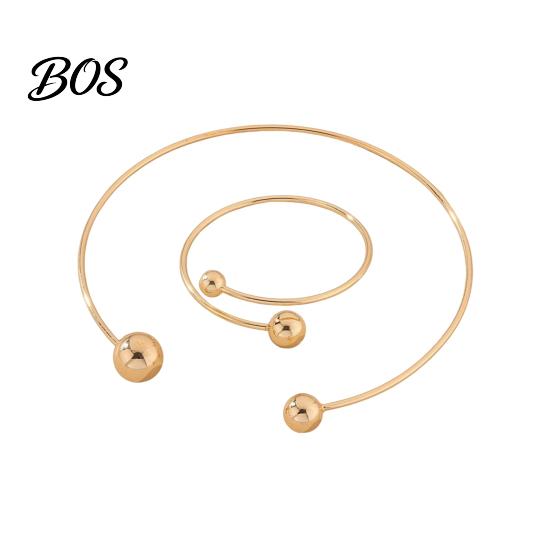 Daily Wear Jewelry 2Pcs/Set Necklace Bracelet Set, Adjustable Opening with Double Ball Set Beads, Fade Resistant Choker for Minimalist Gift