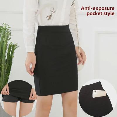 Women's Elastic Pencil Skirt with Pockets - Professional Slim Fit Half-Length Skirt