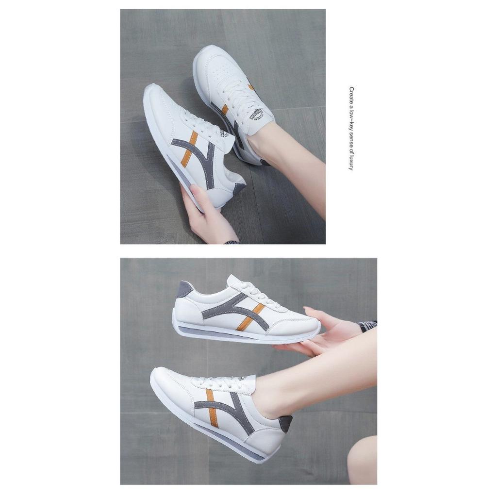 Large Size White Shoes for Women, Breathable Color Blocked Fashionable White Student Sports and Casual Flat Shoes