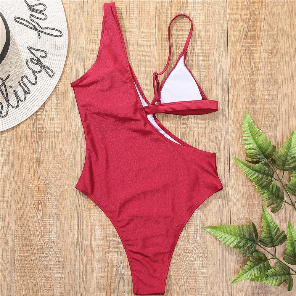 Women's Swimsuit Solid Color Cutout One Piece Sexy Bikini Brazilian Beachwear