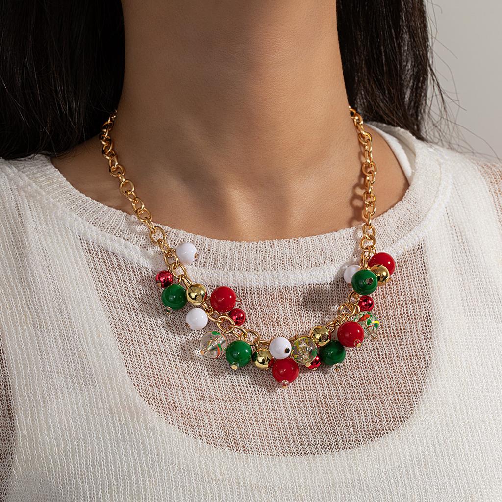1 Piece of Christmas Bead Necklace with Acrylic Colored Beads Attached To the Neck for Women