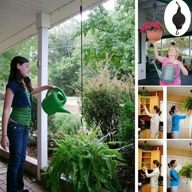 1Pc Retractable Hanging Basket Pull Down Hanger Pulley Garden Baskets Plant Pots Hanging Basin Retractable Hook Greenhouse